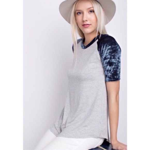 Navy/Gray Crushed Velvet Short Sleeve Tee - Picture 2 of 8